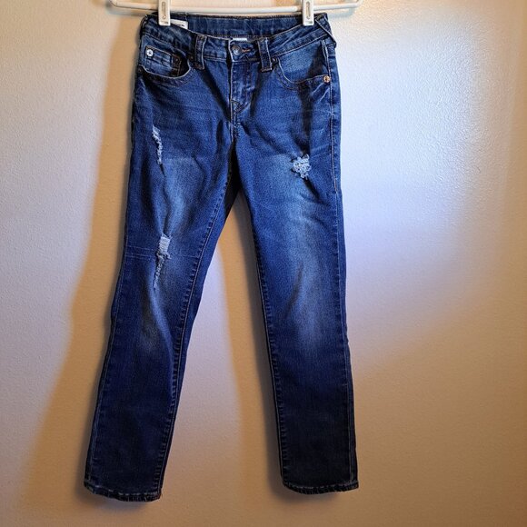 True Religion Distressed Geno Relaxed Slim Adjustable Waistline Denim Jeans - Picture 3 of 10